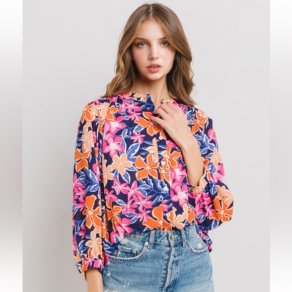 14 Boho Floral Print Button Down Blouse Top - Picture 4 of 7